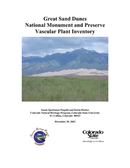 Great Sand Dunes National Monument and Preserve Vascular Plant Inventory