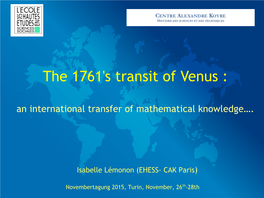 The 1761'S Transit of Venus : an International Transfer of Mathematical Knowledge…