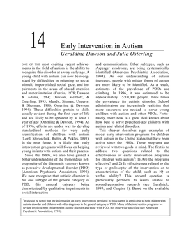 14 Early Intervention in Autism Geraldine Dawson and Julie Osterling