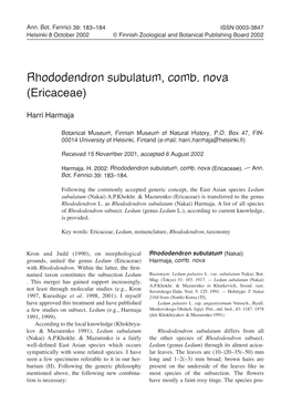 Rhododendron Subulatum, Comb. Nova (Ericaceae)