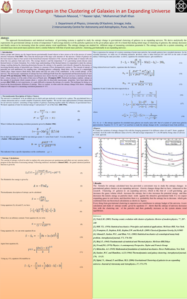 Entropy Changes in the Clustering of Galaxies in an Expanding Universe 1Tabasum Masood, 1, 2 Naseer Iqbal, 1 Mohammad Shafi Khan