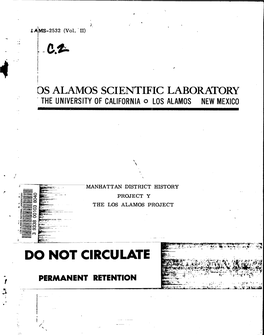Manhattan District History Project Y: the Los Alamos Project