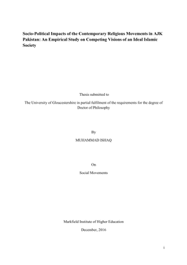 Socio-Political Impacts of the Contemporary Religious Movements in AJK Pakistan: an Empirical Study on Competing Visions of an Ideal Islamic Society