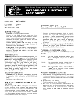 Iron Oxide Hazard Summary Identification