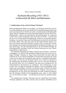Karlmann Beyschlag (1923–2011) Leidenschaft Für Bibel Und Bekenntnis