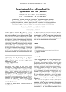 Investigational Drugs with Dual Activity Against HBV and HIV (Review)