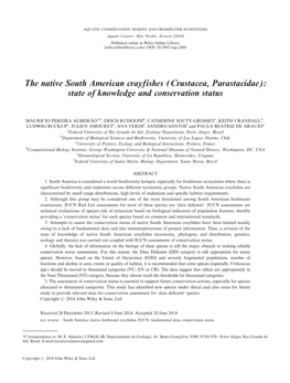 The Native South American Crayfishes (Crustacea, Parastacidae): State of Knowledge and Conservation Status