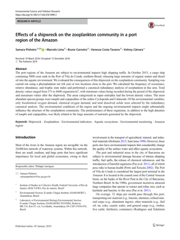 Effects of a Shipwreck on the Zooplankton Community in a Port Region of the Amazon