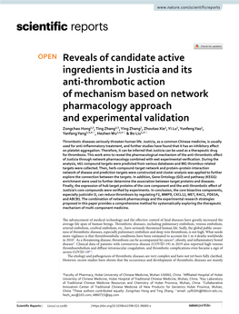 Reveals of Candidate Active Ingredients in Justicia and Its Anti-Thrombotic Action of Mechanism Based on Network Pharmacology Ap