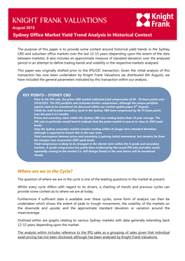 Knight Frank Valuations August 2015 Sydney Office Market Yield Trend Analysis in Historical Context