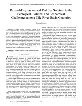 Danakil-Depression and Red Sea Solution to the Ecological, Political and Economical Challenges Among Nile River Basin Countries