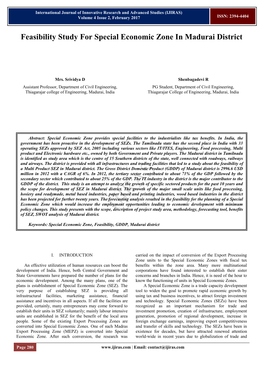 Feasibility Study for Special Economic Zone in Madurai District