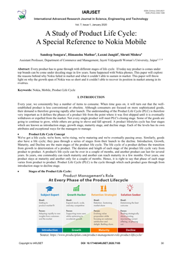 A Study of Product Life Cycle: a Special Reference to Nokia Mobile
