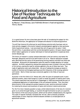 Historical Introduction to the Use of Nuclear Techniques for Food and Agriculture