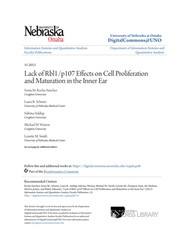 Lack of Rbl1/P107 Effects on Cell Proliferation and Maturation in the Inner Ear Sonia M