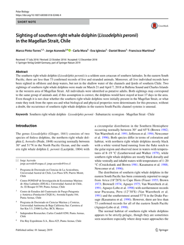 Sighting of Southern Right Whale Dolphin (Lissodelphis Peronii) in the Magellan Strait, Chile