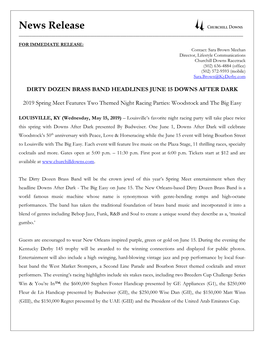 Dirty Dozen Brass Band to Perform at June 15 Downs After Dark