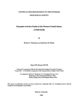 Examples of Active Faults in the Western United States: a Field Guide