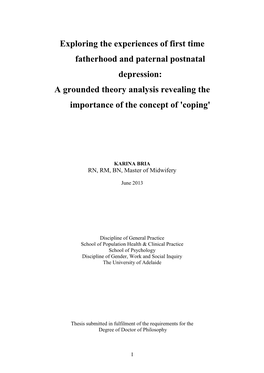 Exploring the Experiences of First Time Fatherhood and Paternal Postnatal Depression: a Grounded Theory Analysis Revealing the Importance of the Concept of 'Coping'