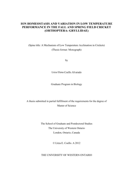 Ion Homeostasis and Variation in Low Temperature Performance in the Fall and Spring Field Crickets (Orthoptera: Gryllidae)