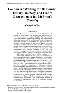 London Is “Waiting for Its Bomb”: History, Memory, and Fear of Destruction in Ian Mcewan’S Saturday