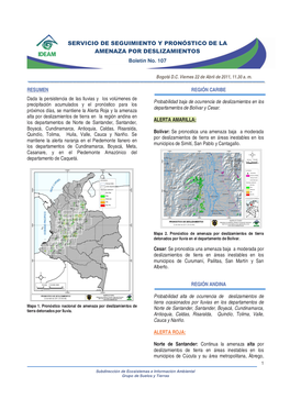 SERVICIO DE SEGUIMIENTO Y PRONÓSTICO DE LA AMENAZA POR DESLIZAMIENTOS Boletín No