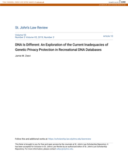 DNA Is Different: an Exploration of the Current Inadequacies of Genetic Privacy Protection in Recreational DNA Databases