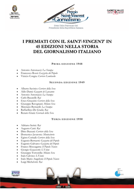 Saint-Vincent in 45 Edizioni Nella Storia Del Giornalismo Italiano