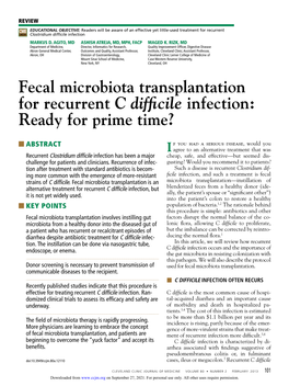 Fecal Microbiota Transplantation for Recurrent C Difficile Infection: Ready for Prime Time?