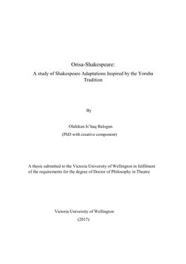 Orisa-Shakespeare: a Study of Shakespeare Adaptations Inspired by the Yoruba Tradition