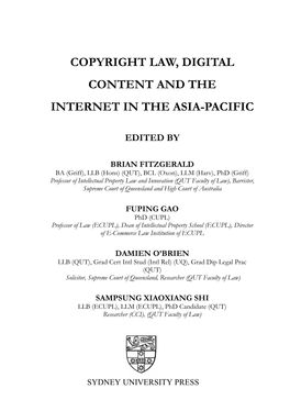 Copyright Law, Digital Content and the Internet in the Asia-Pacific