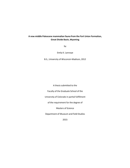 A New Middle Paleocene Mammalian Fauna from the Fort Union Formation, Great Divide Basin, Wyoming