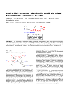 Anodic Oxidation of Dithiane Carboxylic Acids: a Rapid, Mild and Prac- Tical Way to Access Functionalised Orthoesters Anthony D