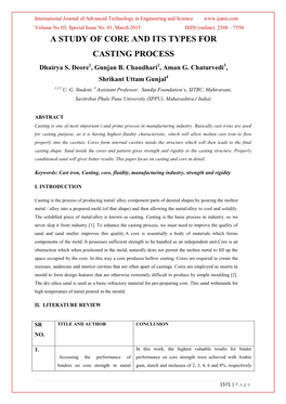 A Study of Core and Its Types for Casting Process