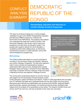 Democratic Republic of the Congo, and the Nature and Peacebuilding and Integrating Prevalence of Conflict Within the Education System