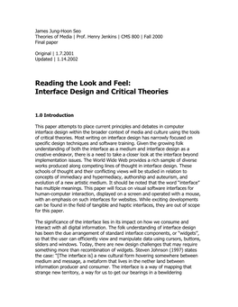 Reading the Look and Feel: Interface Design and Critical Theories