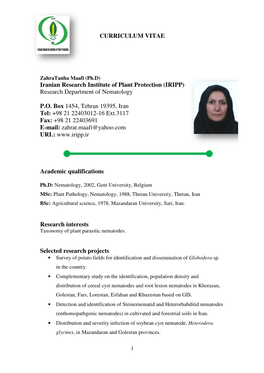 Iranian Research Institute of Plan Research Department of P.O. Box