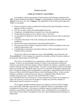 ICOSAVAX, INC. CODE of CONDUCT and ETHICS In