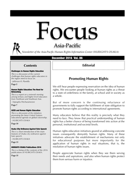 Asia-Pacific Newsletter of the Asia-Paciﬁc Human Rights Information Center (HURIGHTS OSAKA) December 2016 Vol