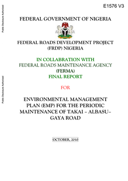 FEDERAL GOVERNMENT of NIGERIA Public Disclosure Authorized