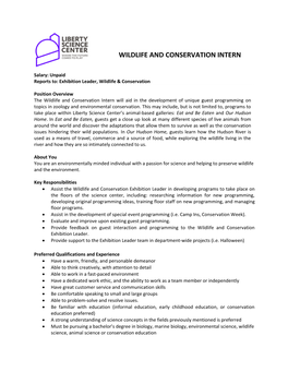 Wildlife and Conservation Intern