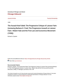 The Progressive Critique of Laissez Faire (Reviewing Barbara H