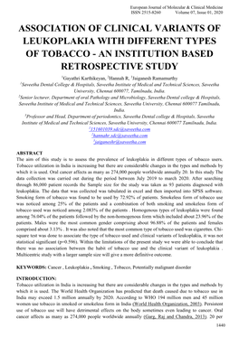 Association of Clinical Variants of Leukoplakia