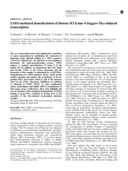 LSD1-Mediated Demethylation of Histone H3 Lysine 4 Triggers Myc-Induced Transcription