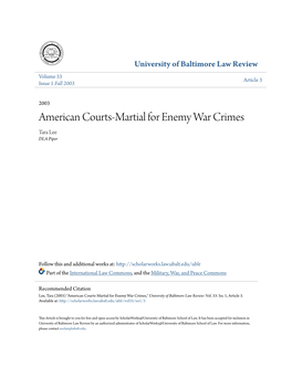 American Courts-Martial for Enemy War Crimes Tara Lee DLA Piper