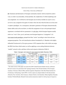 Kevin Tuite, University of Montreal1 §1. Grammars and Dictionaries of Georgian Customarily Classify Verbs by Transitivity And/O