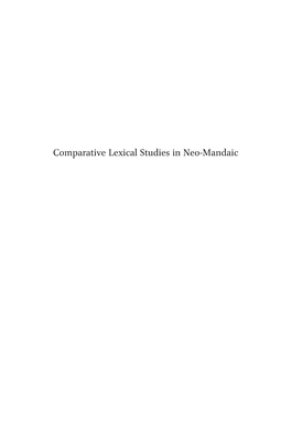 Comparative Lexical Studies in Neo-Mandaic Studies in Semitic Languages and Linguistics