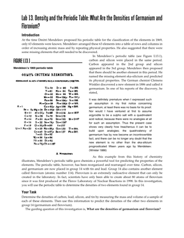 Lab 13. Density and the Periodic Table: What Are the Densities of Germanium and Flerovium?