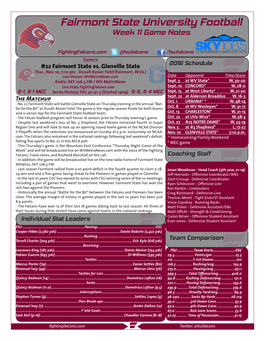 Fairmont State University Football Week 11 Game Notes