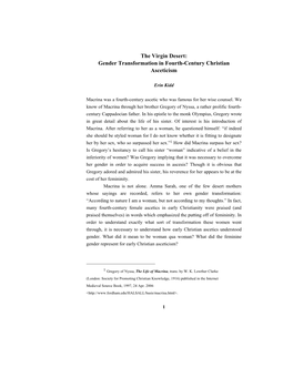 The Virgin Desert: Gender Transformation in Fourth-Century Christian Asceticism